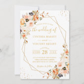 オータム ボヘミア フラワー テラコッタ ジオメトリック ウェディング 招待状 (正面)