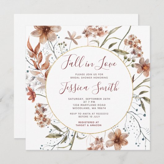 オータム ボヘミア ワイルドフラワーズ 秋の恋 ブライダルシャワー 招待状 (正面/裏面)