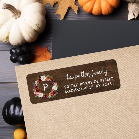 オータム ボーホー ブルームス リース モノグラム 返信住所ラベル ラベル