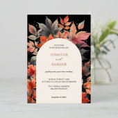 オータム マップル リーフ ウェディング エレガント 水彩 ブラック 箔招待状 (立ち正面)