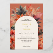 オータム マップル リーフ エレガント 水彩 花 箔招待状 (正面)