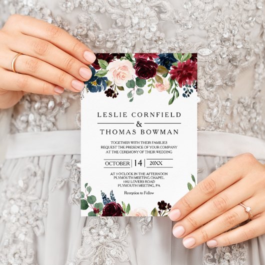 オータム ラスティック ダズリング バーガンディー ウェディング 招待状