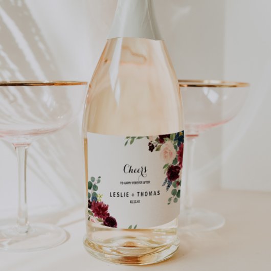 オータム ラスティック バーガンディー ウェディング スパークリング ワイン ラベル