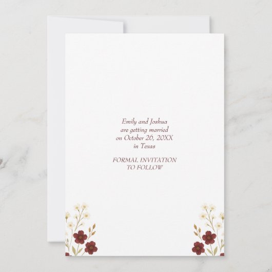 オータム ワイルドフラワー ボヘミア ウェディング フォト セーブザデート (裏面)