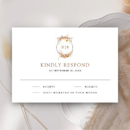 オータム ワイルドフラワー モノグラム クレスト 結婚式 出欠カード