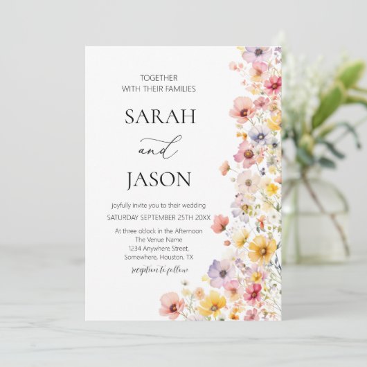 オータム ワイルドフラワー 秋の花 エレガント ボヘミア ウェディング 招待状 (スタンド正面)