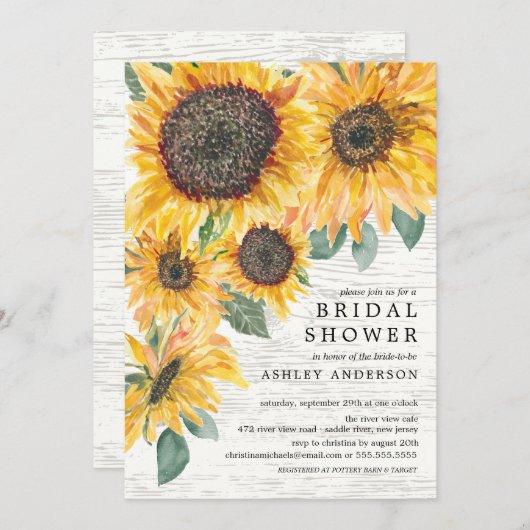 オータ素朴ムサンフラワーズフローラブライダルシャワー 招待状 (正面/裏面)