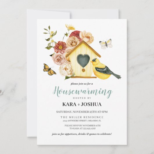 オータ素朴ムフローラバードハウス引っ越し祝いパーティー 招待状 (正面)