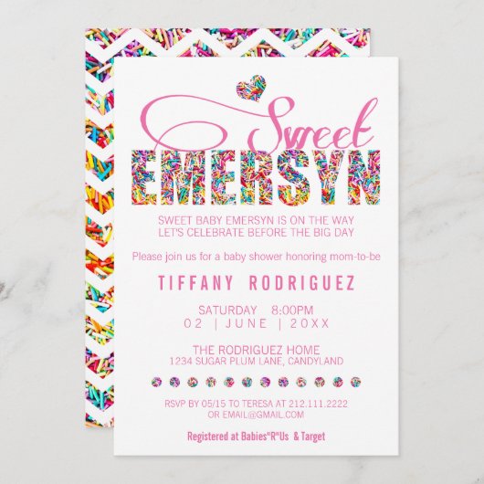 オーダカスタムースイートエメシンベビーシャワー招待状 招待状 (正面/裏面)