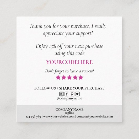 オーダモダンースクー感謝していクに対してハートをスクリプトする スクエア名刺 (裏面)