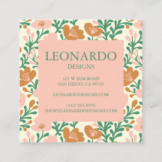オーダーサンキューキュートカスタムフローラピンクの花 スクエア名刺 (裏面)