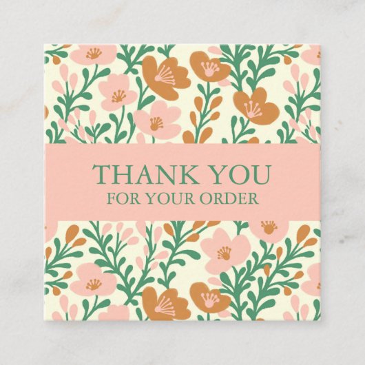オーダーサンキューキュートカスタムフローラピンクの花 スクエア名刺 (正面)