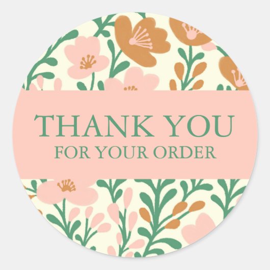 オーダーサンキューキュートカスタムフローラピンクの花 ラウンドシール (正面)