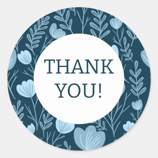 オーダーサンキューキュートカスタムフローラ青い花 ラウンドシール (正面)