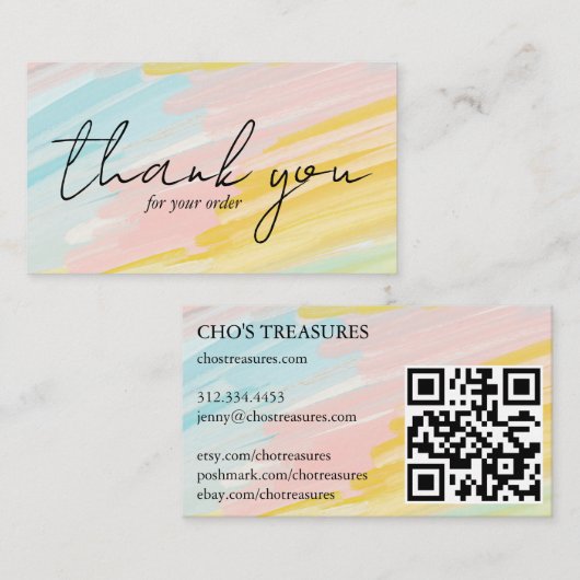 オーダーサンキューミニマルかわいらしリストパステル油絵を描 名刺 (正面/裏面)