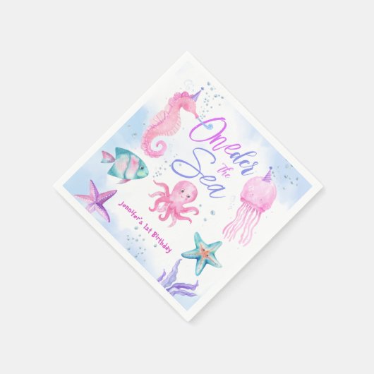 オーダーザシー |マーメイド1歳の誕生日かわいい海 スタンダードカクテルナプキン (角)
