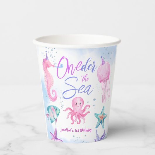オーダーザシー |マーメイド1歳の誕生日かわいい海 紙コップ (正面)