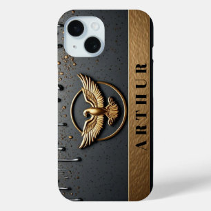 💎 オーダーネーム ゴールドイーグル フロー リキッドメタル ラグジュアリー iPhone 15ケース