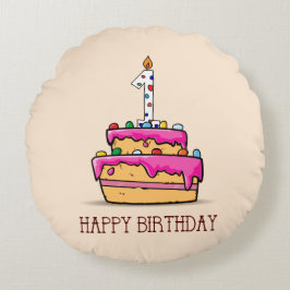 オーダーネーム 1歳の誕生日 かわいいピンクケーキ ラウンドクッション