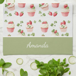 オーダーメイドいちごカップケーキキッチンタオル キッチンタオル
