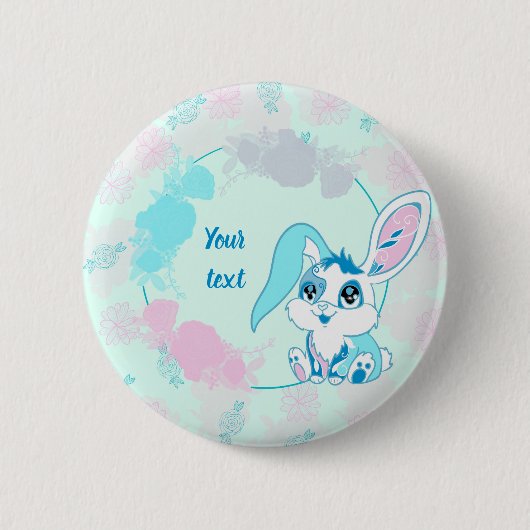 オーダーメイドうさぎ かわいいブルーカワイイ 缶バッジ (正面)