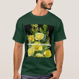 オーダーメイドお祝いメッセージ 黄色い花の画像プリント Tシャツ