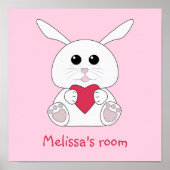オーダーメイドかわいいホワイトバニーハートベビーガール ポスター (正面)