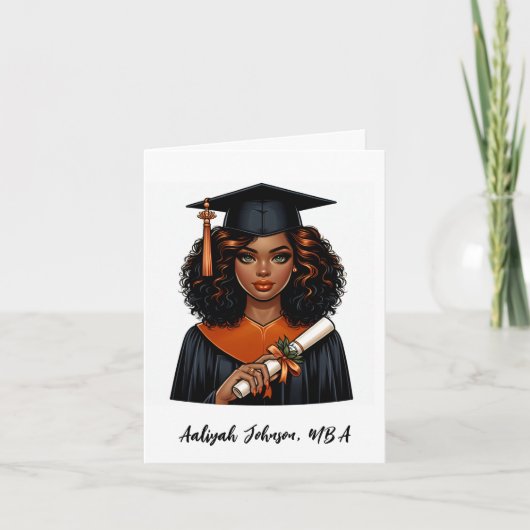 オーダーメイドのおしゃれなアフリカ系アメリカ人女性の卒業 カード (正面)