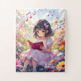 オーダーメイドのかわいいアニメ少女 読書 ジグソーパズル
