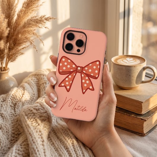 オーダーメイドのかわいいガーリーギンガムボウリボン iPhoneケース