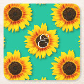 オーダーメイドのひまわりフラワーペーパーパーティー スクエアペーパーコースター (正面)