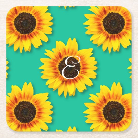 オーダーメイドのひまわりフラワーペーパーパーティー スクエアペーパーコースター (正面)