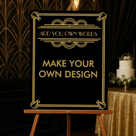 オーダーメイドのアートデコ風ギャツビー 1920年代 ブラック＆ゴールド サイン