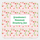 オーダーメイドのイチゴの花模様のジャムラベル スクエアシール (正面)