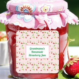 オーダーメイドのイチゴの花模様のジャム瓶 スクエアシール