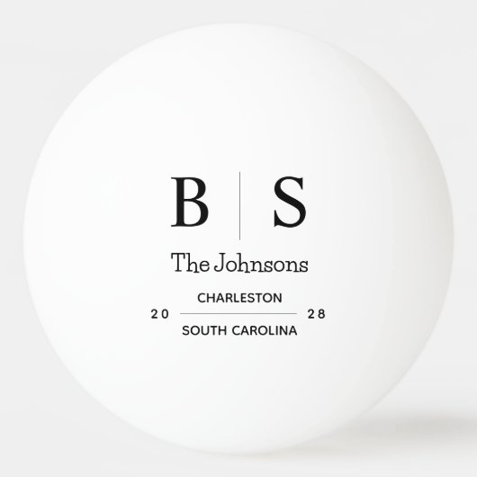オーダーメイドのイニシャル入りウェディング 卓球ボール (正面)