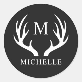 オーダーメイドのイニシャル　ブラック　ホワイト　シカの角 ラウンドシール