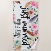 オーダーメイドのウェディングエンゲージメント ブライダルシャワー ビーチタオル (正面)