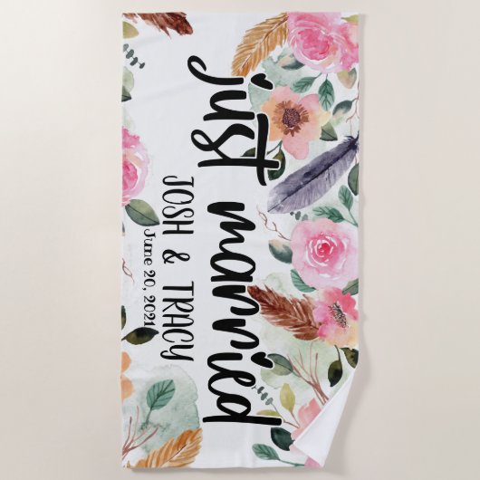 オーダーメイドのウェディングエンゲージメント ブライダルシャワー ビーチタオル (正面)