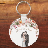 オーダーメイドのウェディングパーティーギフト 花の水彩画 キーホルダー (正面)