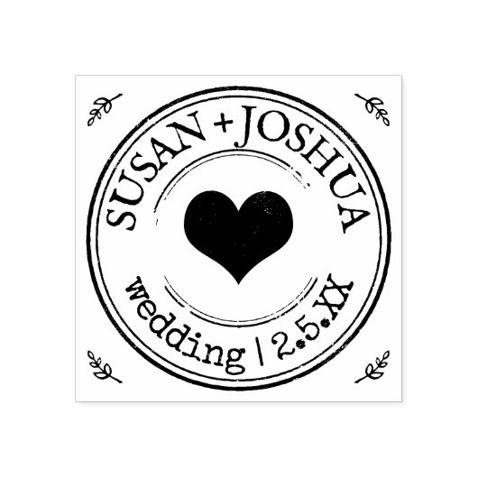 オーダーメイドのウェディングロゴ ネーム 日付 ラバースタンプ (インプリント)