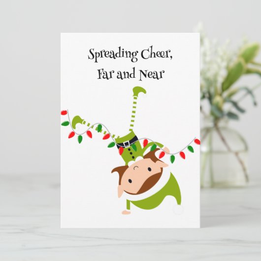 オーダーメイドのウェーブするエルフのQRコード ホリデーグリーティングカード シーズンカード (スタンド正面)