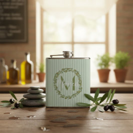 オーダーメイドのオリーブの花輪　イニシャル入り フラスク