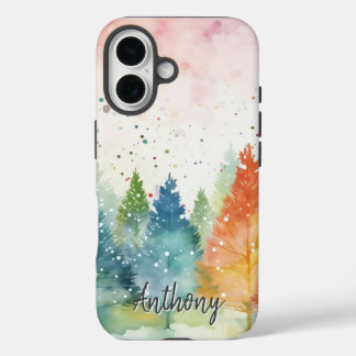 オーダーメイドのカラフルな水彩画の森のスマホケース iPhone 16ケース