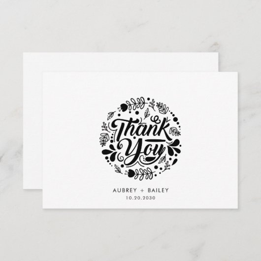 オーダーメイドのカリグラフィー結婚式お礼状 サンキューカード (正面/裏面)