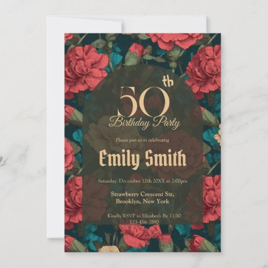 オーダーメイドのカーネーションにインスパイアされた女の子の誕生日 招待状 (正面)