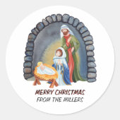 オーダーメイドのキリスト降誕の場面 クリスマス ラウンドシール (正面)