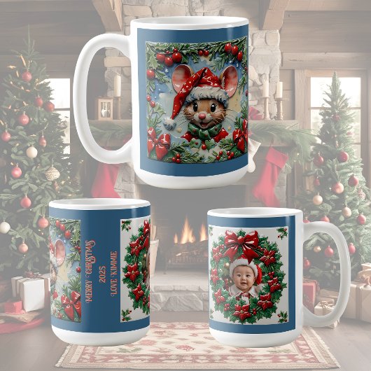 オーダーメイドのクリスマスのねずみの顔出し コーヒーマグカップ