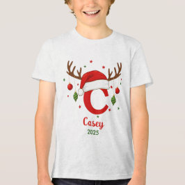 オーダーメイドのクリスマスイニシャル C サンタ帽子 トライブレンドＴシャツ