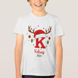 オーダーメイドのクリスマスイニシャル K サンタ帽子 トライブレンドＴシャツ